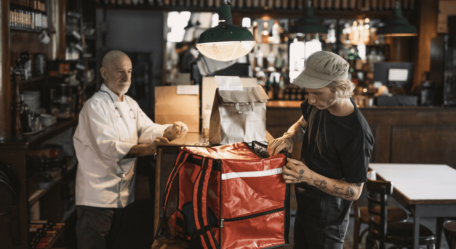 Restaurant kitchen handing off a catering order for direct delivery